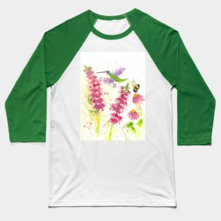 Colourful Hummingbird and a Bumblebee among Pink Flowers Baseball T-Shirt